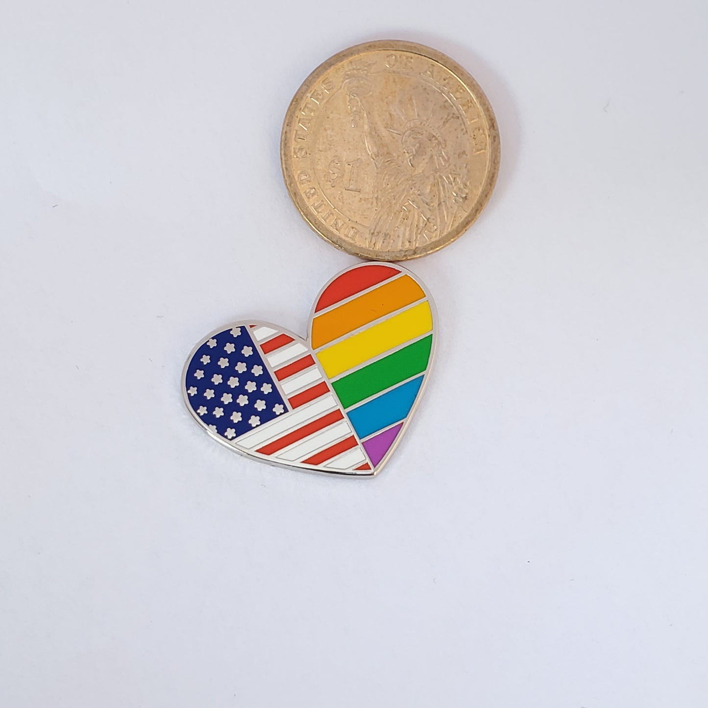 Heart-Shaped American Rainbow Pride LGBTQ Flag Enamel Lapel Pin with Magnetic Backing
