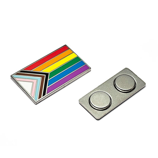 Progress Rainbow Pride Flag LGBTQIA+ Enamel Lapel Pin with Magnetic Backing