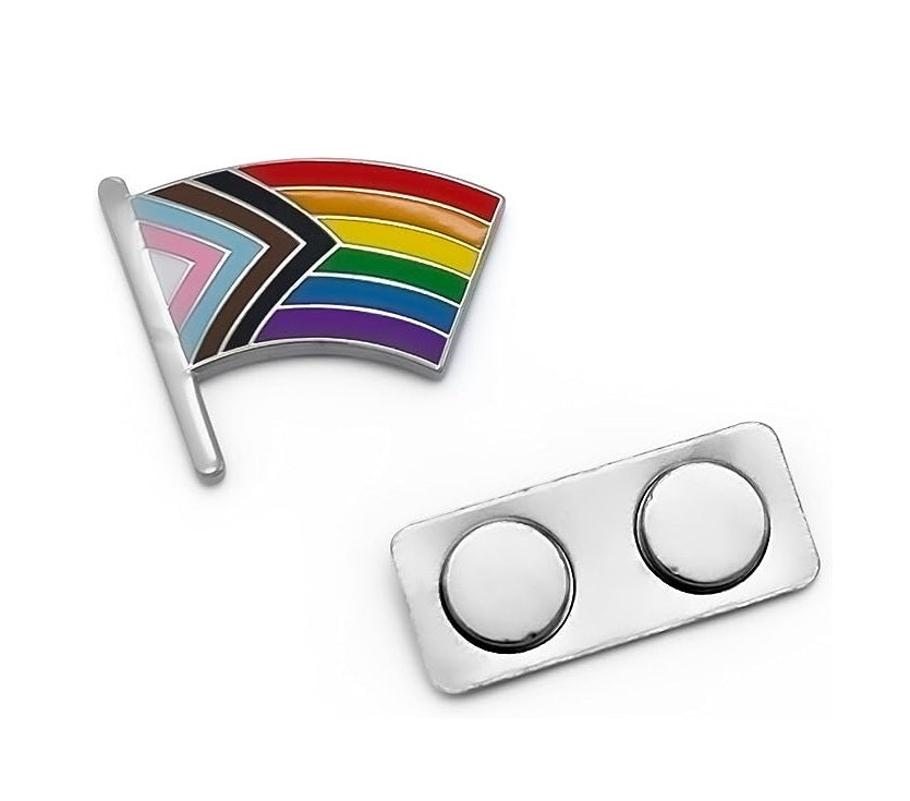 Curvy Progress Pride LGBTQ Flag Enamel Lapel Pin β Magnetic Backing