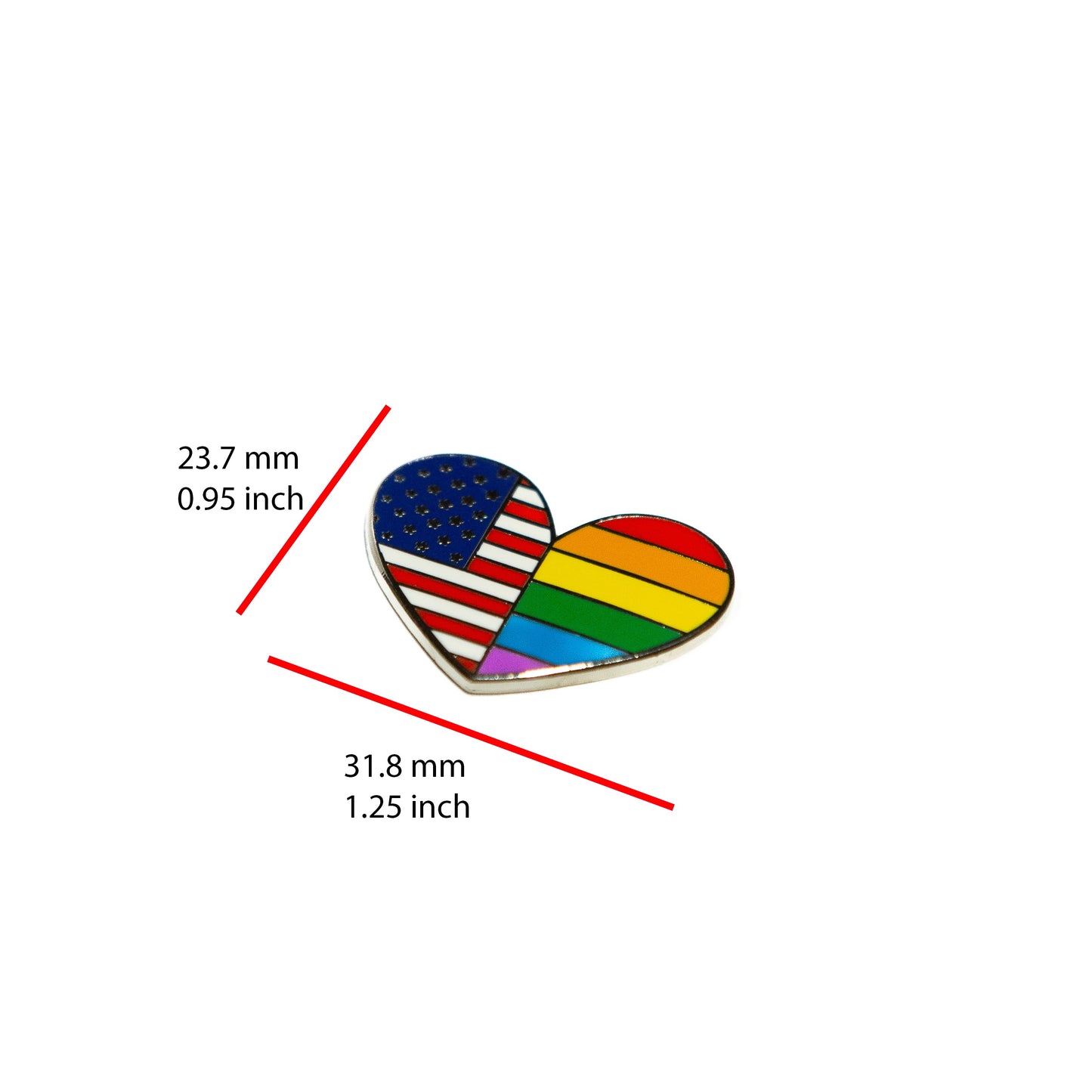 Heart-Shaped American Rainbow Pride LGBTQ Flag Enamel Lapel Pin with Magnetic Backing
