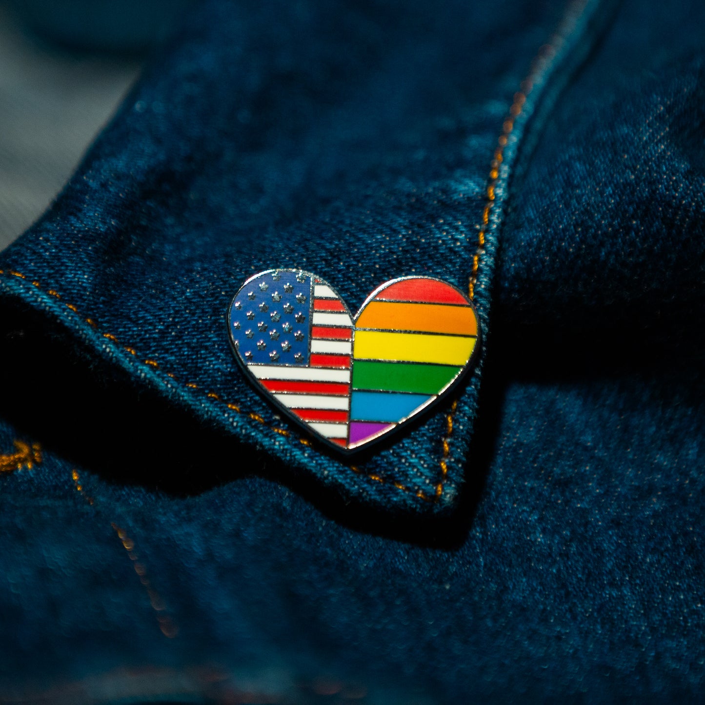 Heart-Shaped American Rainbow Pride LGBTQ Flag Enamel Lapel Pin with Magnetic Backing