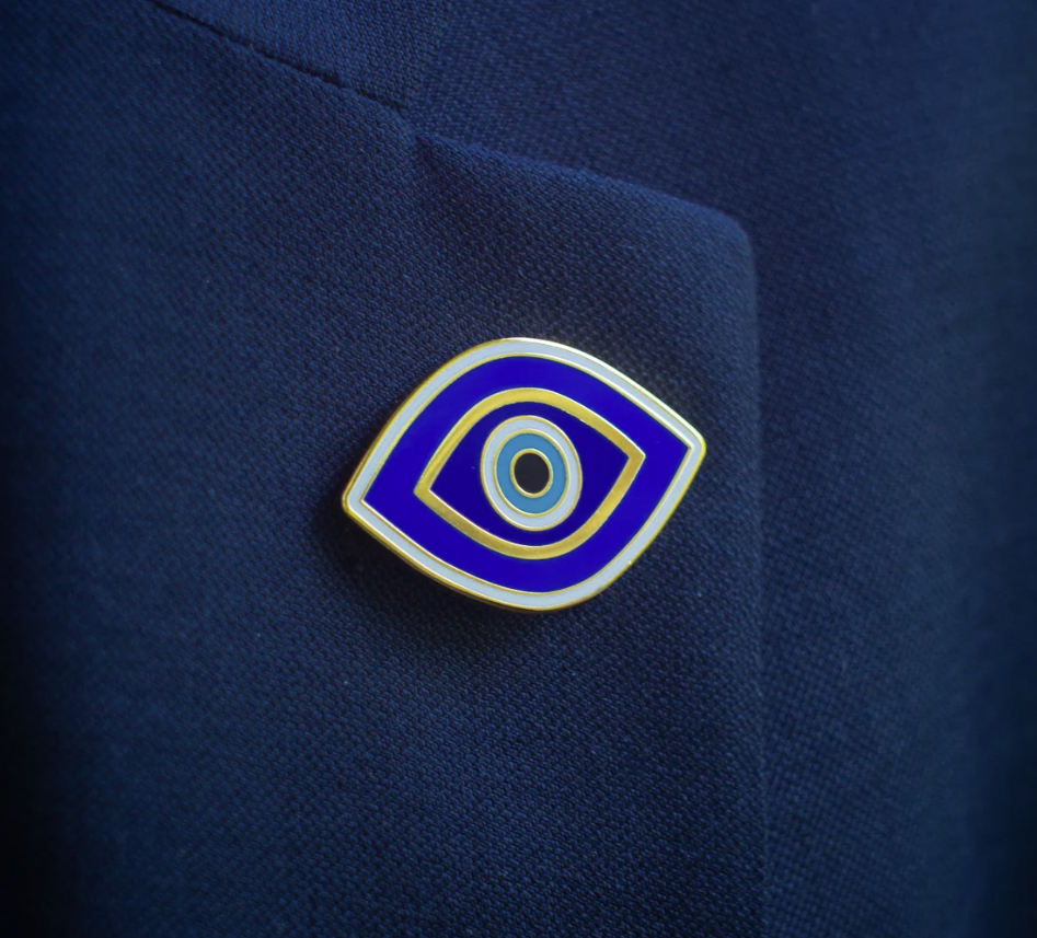 Nazar Evil Eye Cheshm Enamel Lapel Pin with Magnetic Backing