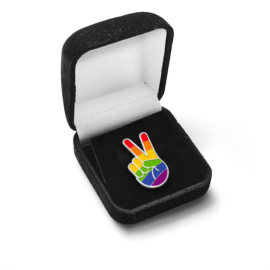 Rainbow Victory Peace Sign LGBTQ Enamel Pin with Magnetic Backing