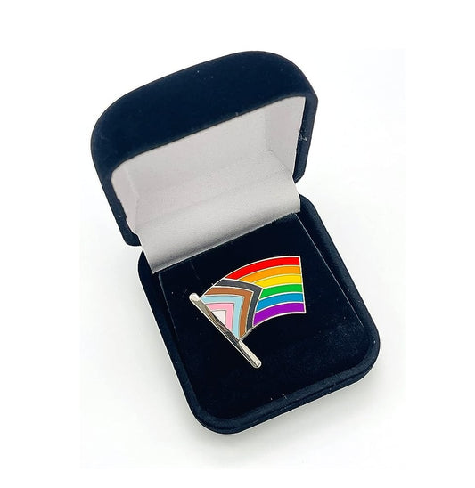 Curvy Progress Pride LGBTQ Flag Enamel Lapel Pin – Magnetic Backing