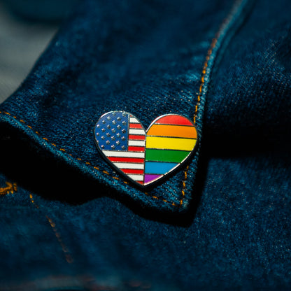 Heart-Shaped American Rainbow Pride LGBTQ Flag Enamel Lapel Pin with Magnetic Backing