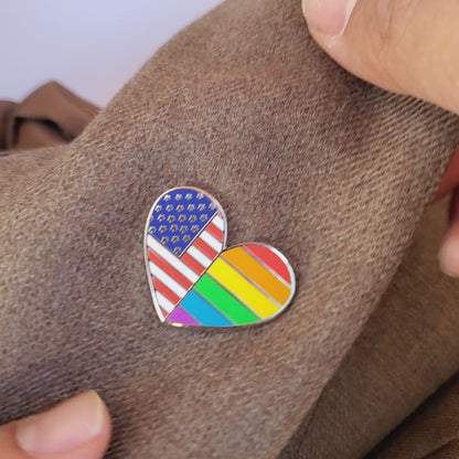 Heart-Shaped American Rainbow Pride LGBTQ Flag Enamel Lapel Pin with Magnetic Backing