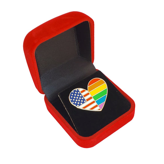 Heart-Shaped American Rainbow Pride LGBTQ Flag Enamel Lapel Pin with Magnetic Backing